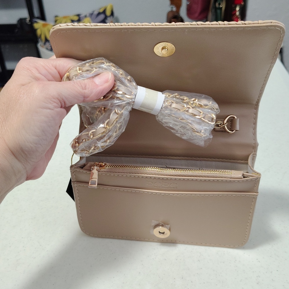 Brand New Bebe Bags Beige Top-Handle Ribbed Satchel & Crossbody - Picture 4 of 5